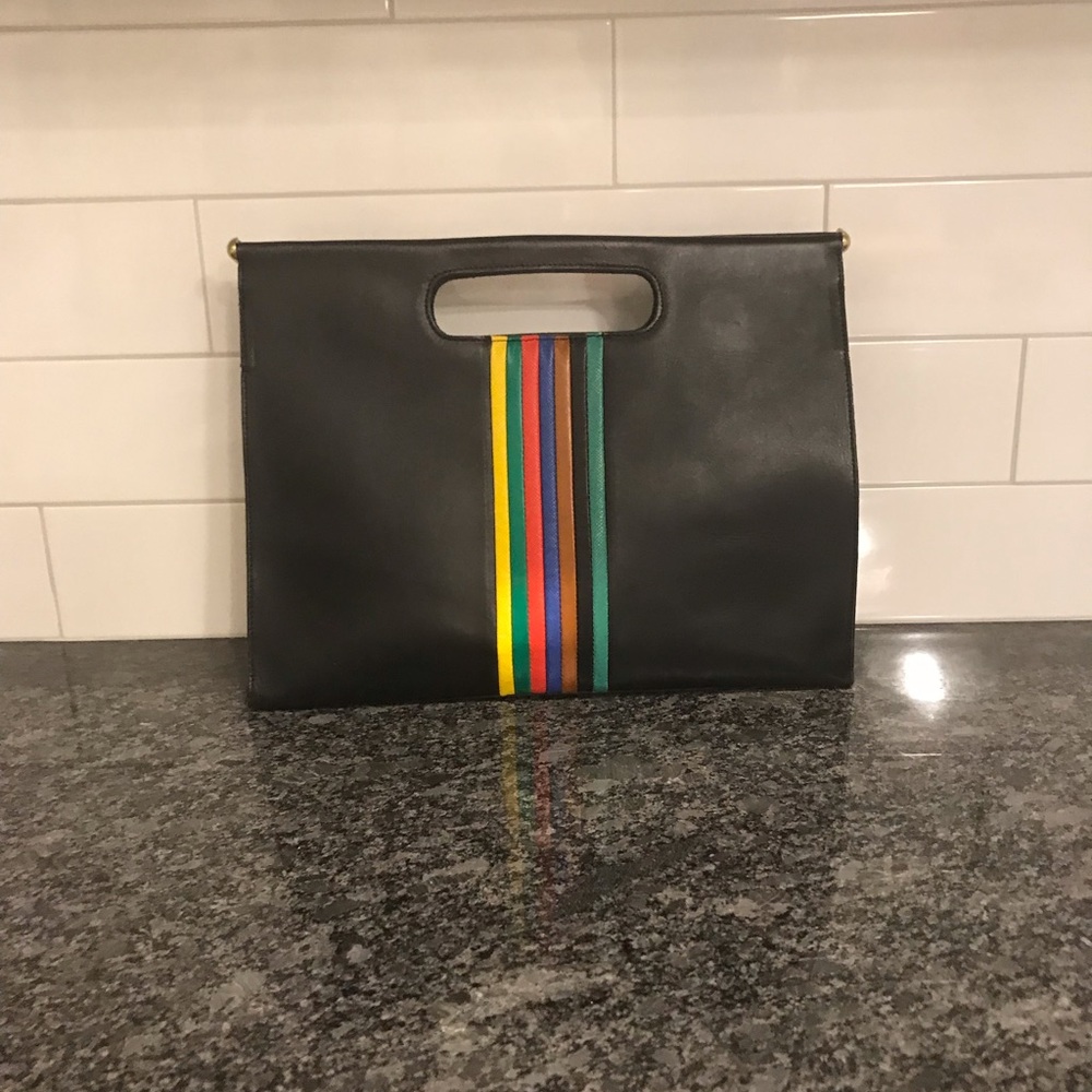 Clare V Black Clutch with Rainbow Stripes - Picture 5 of 8